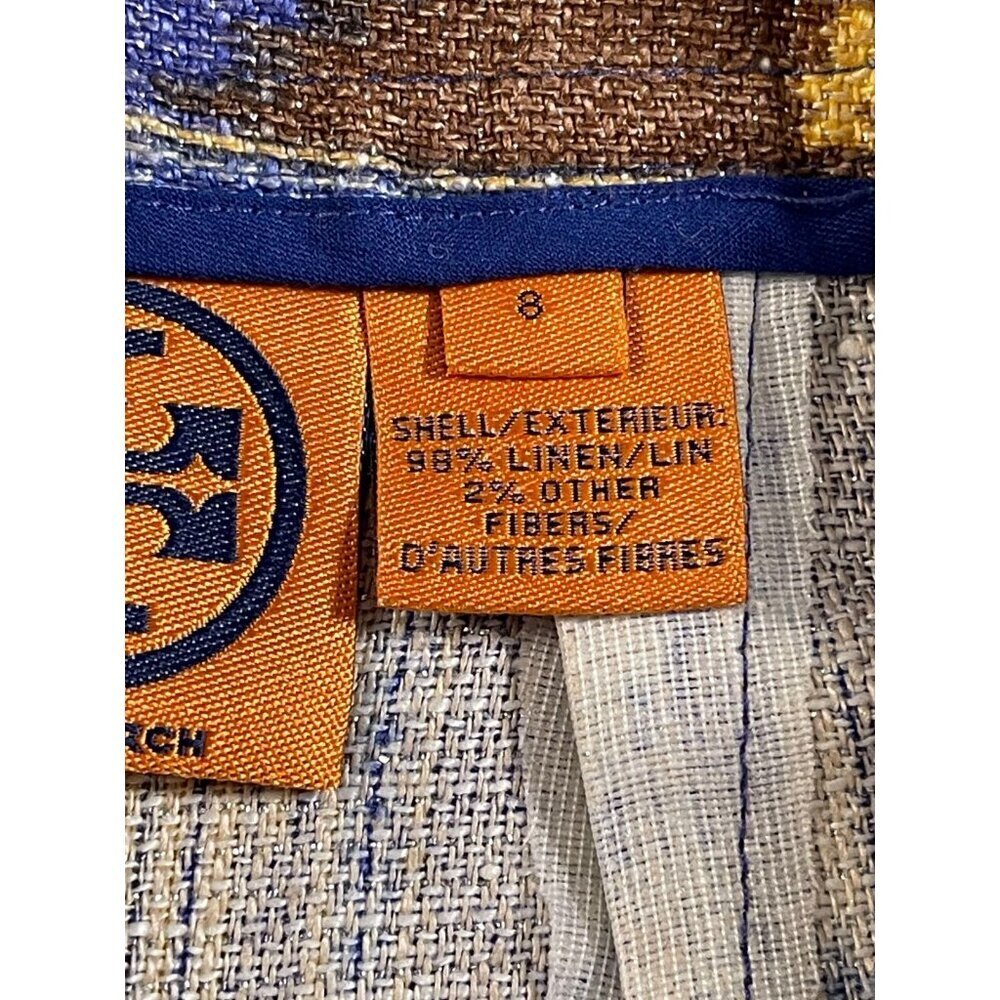 Tory Burch Ikat Linen Blend Pleated Skirt Blue Yellow Brown 8 - Picture 4 of 8